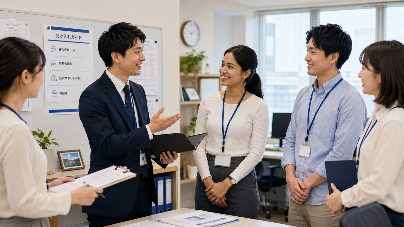 外国人社員の受け入れ体制や職場づくりを表すイメージ